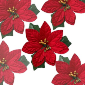 Poinsettia Flowers - Set of 24 – Red Poinsettias - Christmas Decorations - Decorative Floral Accessories #3300