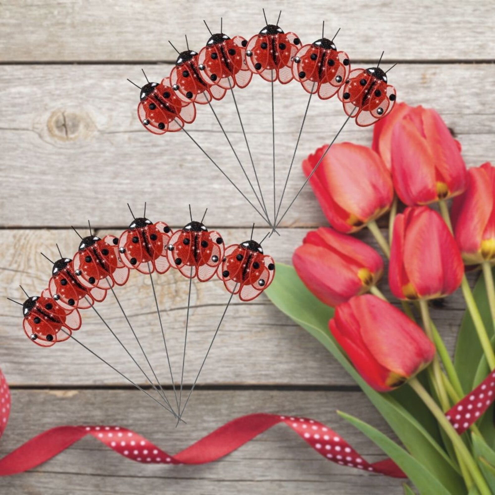 Ladybug Floral Pick Décorations Lady Bugs Attached to Wire Etsy