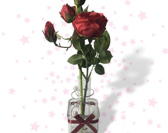 Roses Floral Arrangement Red Roses in a Glass Vase  Craft Accessory, Great gift for Valentine's Day, Anniversary, Christmas, Birthday  #9403