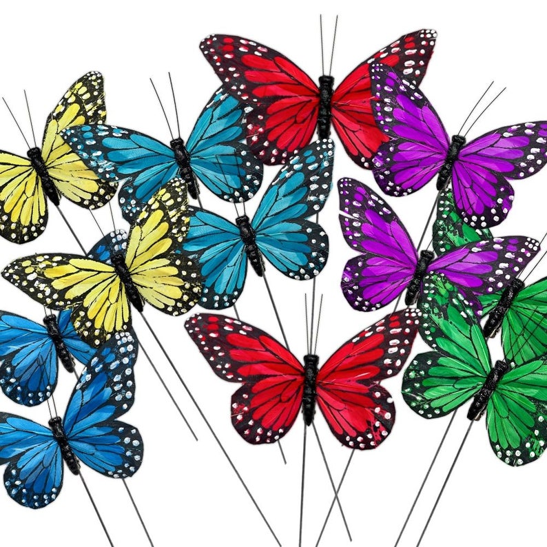 Butterfly Floral Picks Butterflies on Wire Stems Set of Etsy
