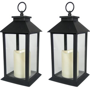 Decorative Black Candle Lantern - Set of 2 Crafting Lanterns Each with a LED Candle and 4-Hour Timer & Remote Controller - 13" H 9600-3