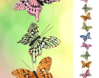 Butterfly Garland - Set of 9 Butterflies with Feather Wings & Glitter - Home, Party Décor, Crafting - 42" Long x 4.5" Wingspan #3652