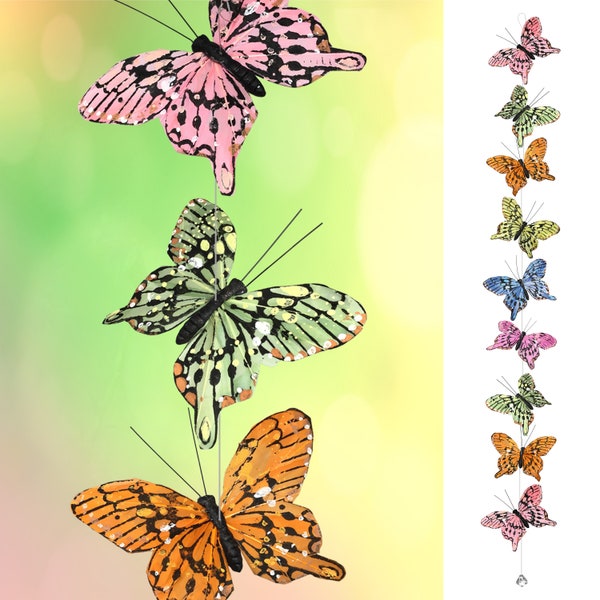 Butterfly Garland - Set of 9 Butterflies with Feather Wings & Glitter - Home, Party Décor, Crafting - 42" Long x 4.5" Wingspan #3652