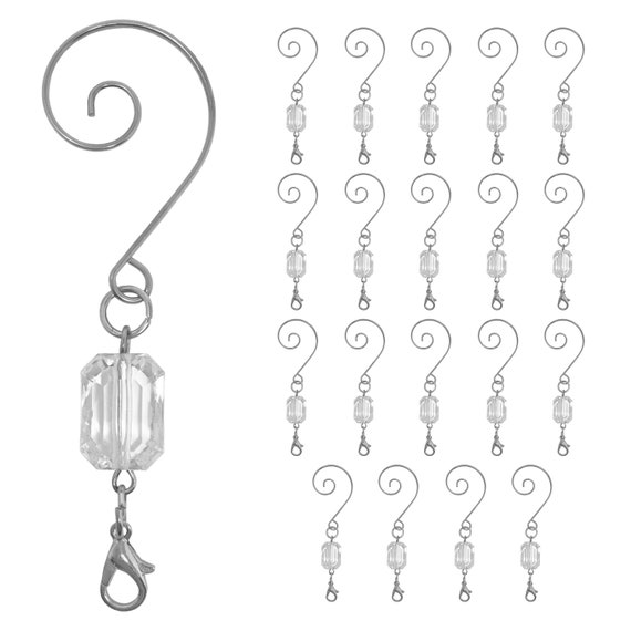 Christmas Ornament Hooks Clear Acrylic Silver Beaded Wire Ornament Hooks  Units of 20, 40, 60 Pcs Multiple Options 3526D 