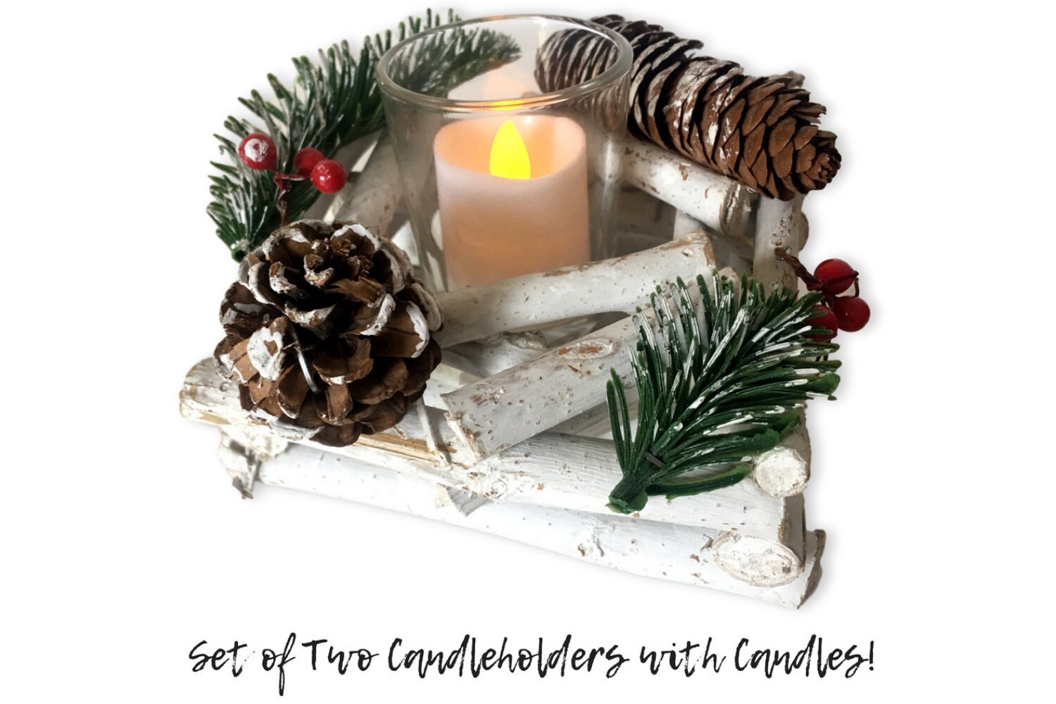 Pine Cone Candle Holder Set of Two White Driftwood Design Etsy UK