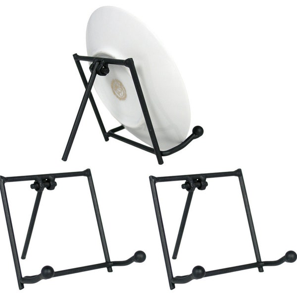 Black Metal Easel - Set of 3 - Wrought Iron - Display Plate Stand - 9 Inch High  #1450-9