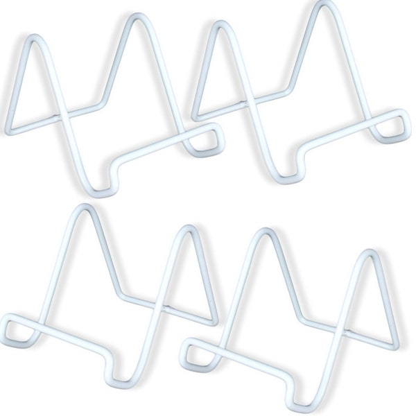 Wire Easel Plate Stands Display Holder - White Vinyl Coated Metal - 4 Inch - Pack of 4 Pcs  #1324-4