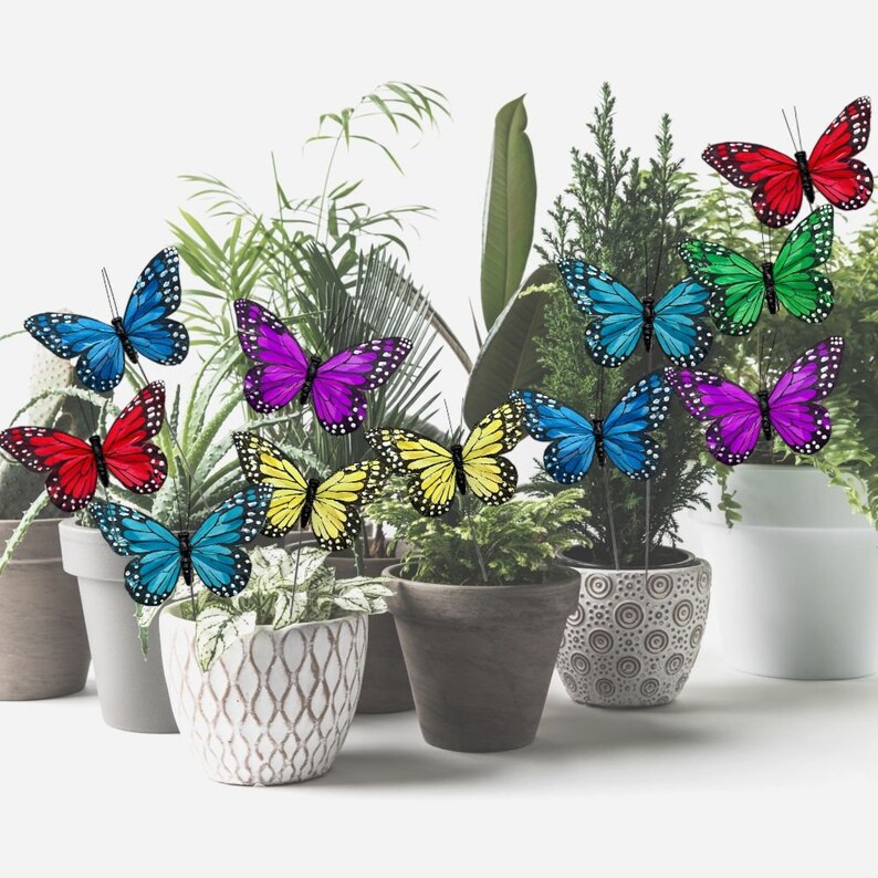 Butterfly Floral Picks Butterflies on Wire Stems Set of Etsy