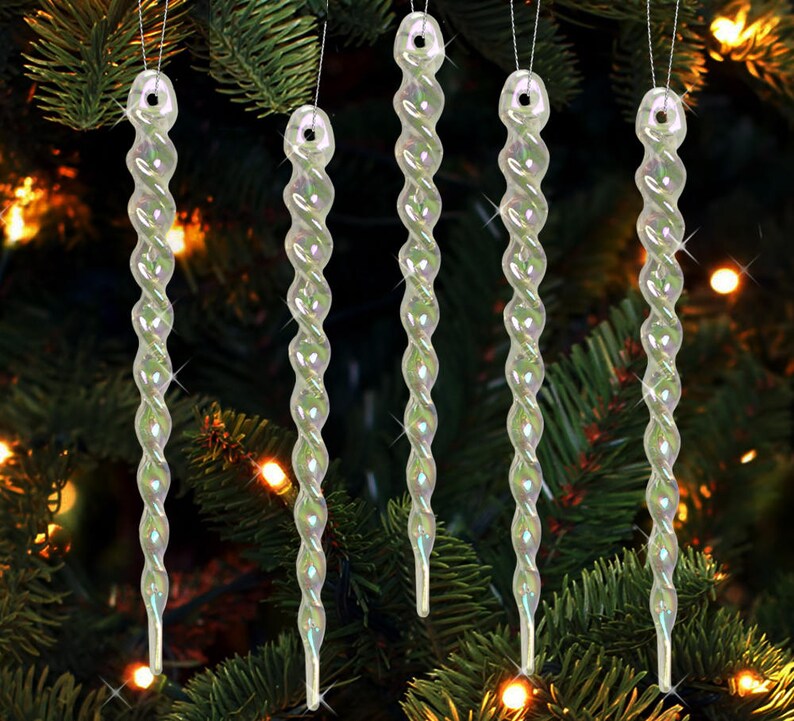 Clear Glitter Icicle Christmas Ornaments Set of 96 Sparkling Etsy