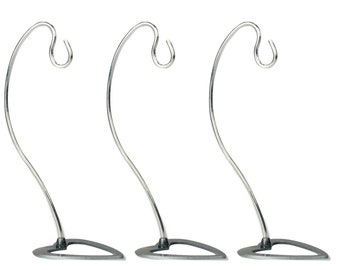 Chrome Ornament Stand with Brushed Metal Heart Shaped Base 7"H Set of 3 Holders  #1321-7