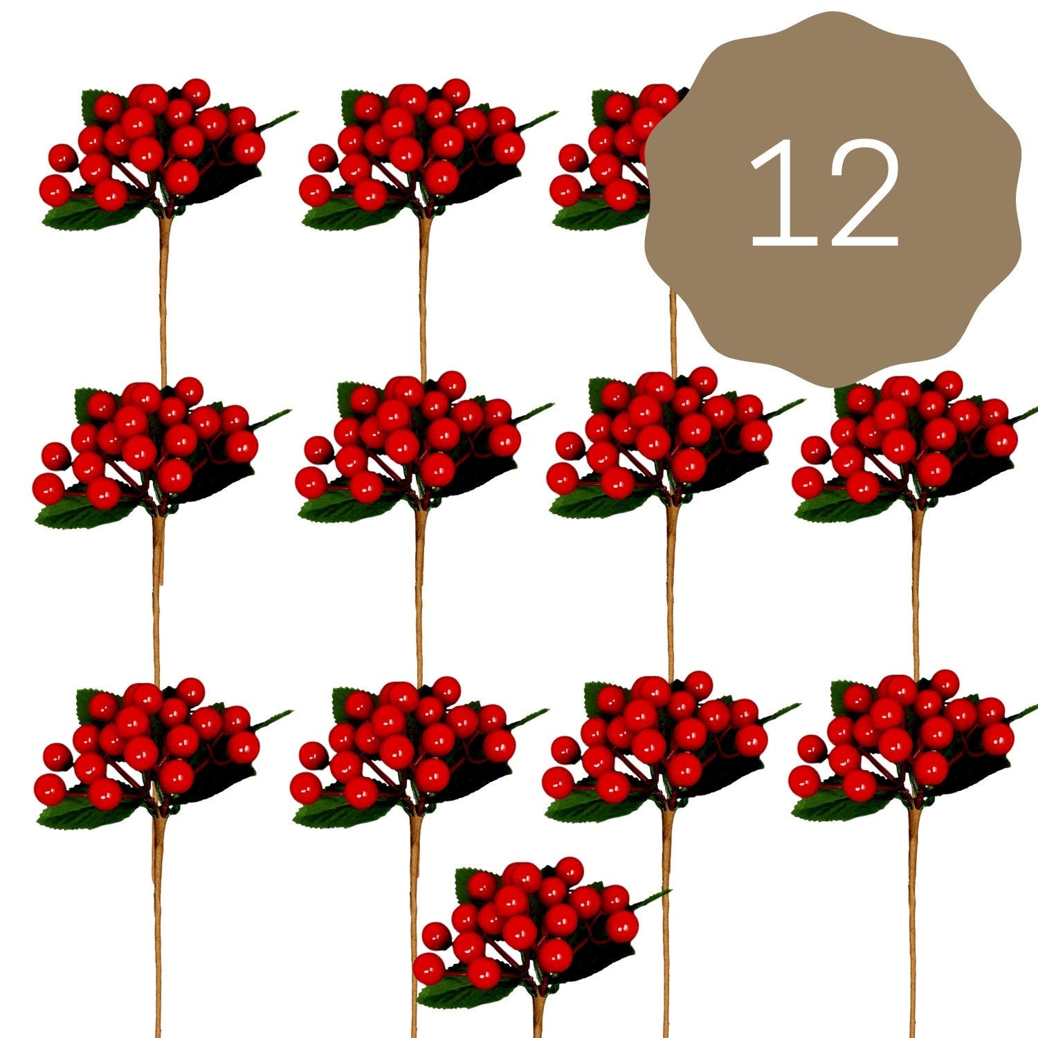 4 Pack Artificial Red Berry Stems - 17 Inch Christmas Holly Berry Branches  for H