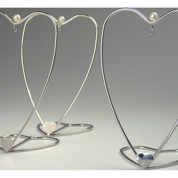 Heart Ornament Stands 5" High- Set of 3 Shiny Silver Heart Stands - Ornament Keepsake Display  #1322-5