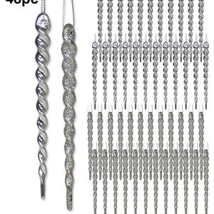 Silver Christmas Icicles - 48 Icicles - Includes 24 Shiny Silver Icicles and 24 Glitter Silver Icicles - Shatterproof Icicle Ornaments 3545