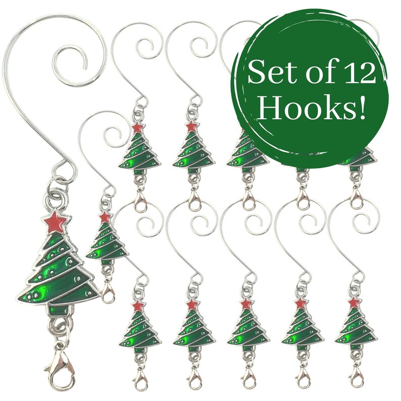 Christmas Tree Ornament Hooks Set of 12 Trees With Silver Etsy