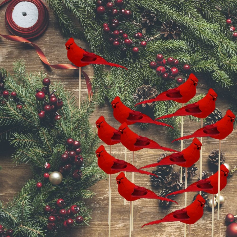 Red Cardinal Birds Cardinal Floral Picks 12 Birds Attached Etsy