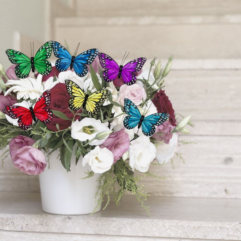 Butterfly Floral Picks Butterflies on Wire Stems Set of 12 - Etsy