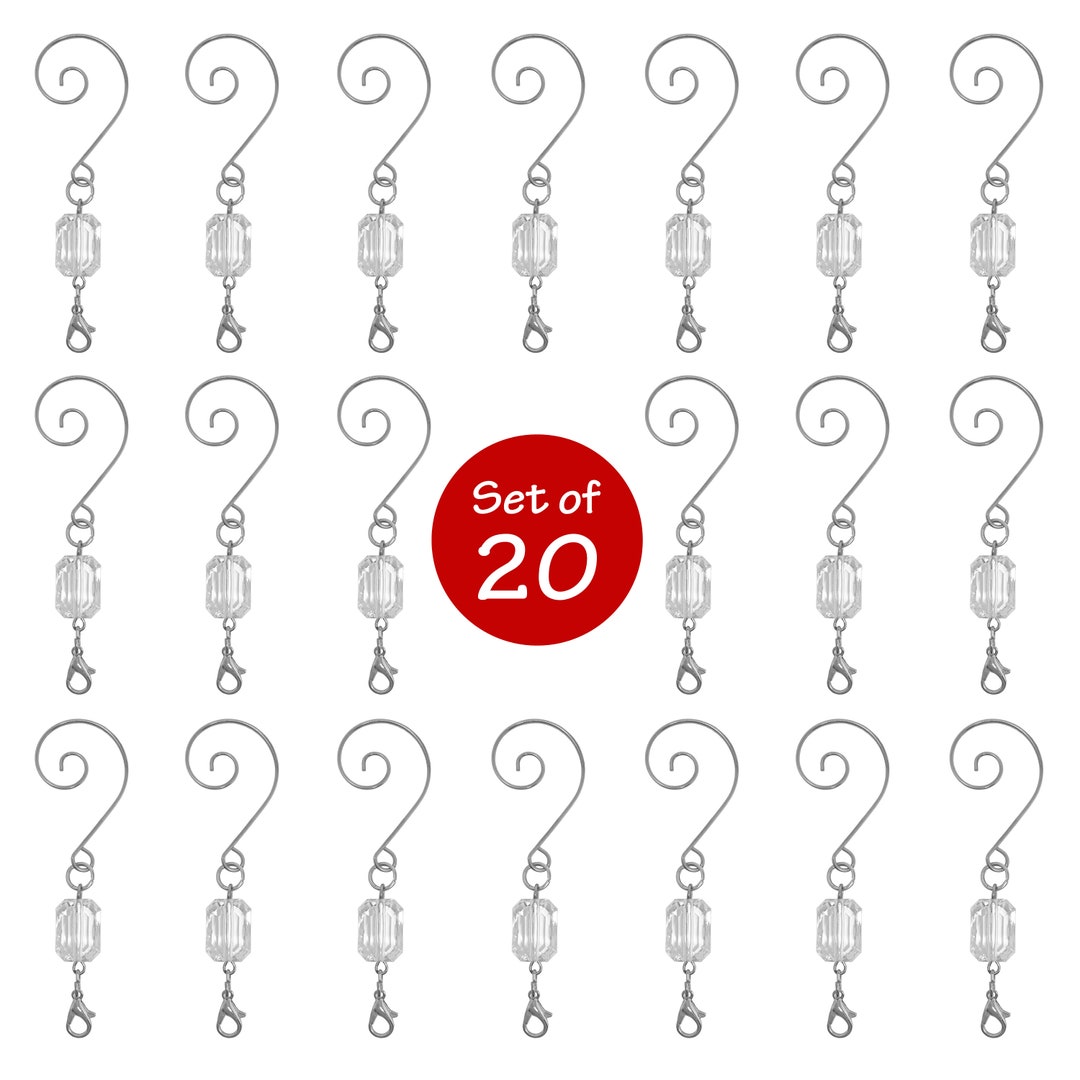 Christmas Ornament Hooks Clear Acrylic Silver Beaded Wire Ornament