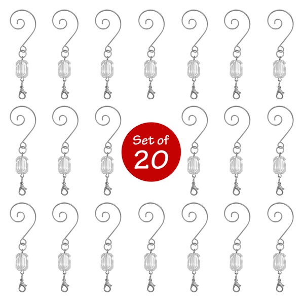 Christmas Ornament Hooks - Clear Acrylic Silver Beaded Wire Ornament Hooks - Units of 20, 40, 60 pcs  Multiple Options #3526D