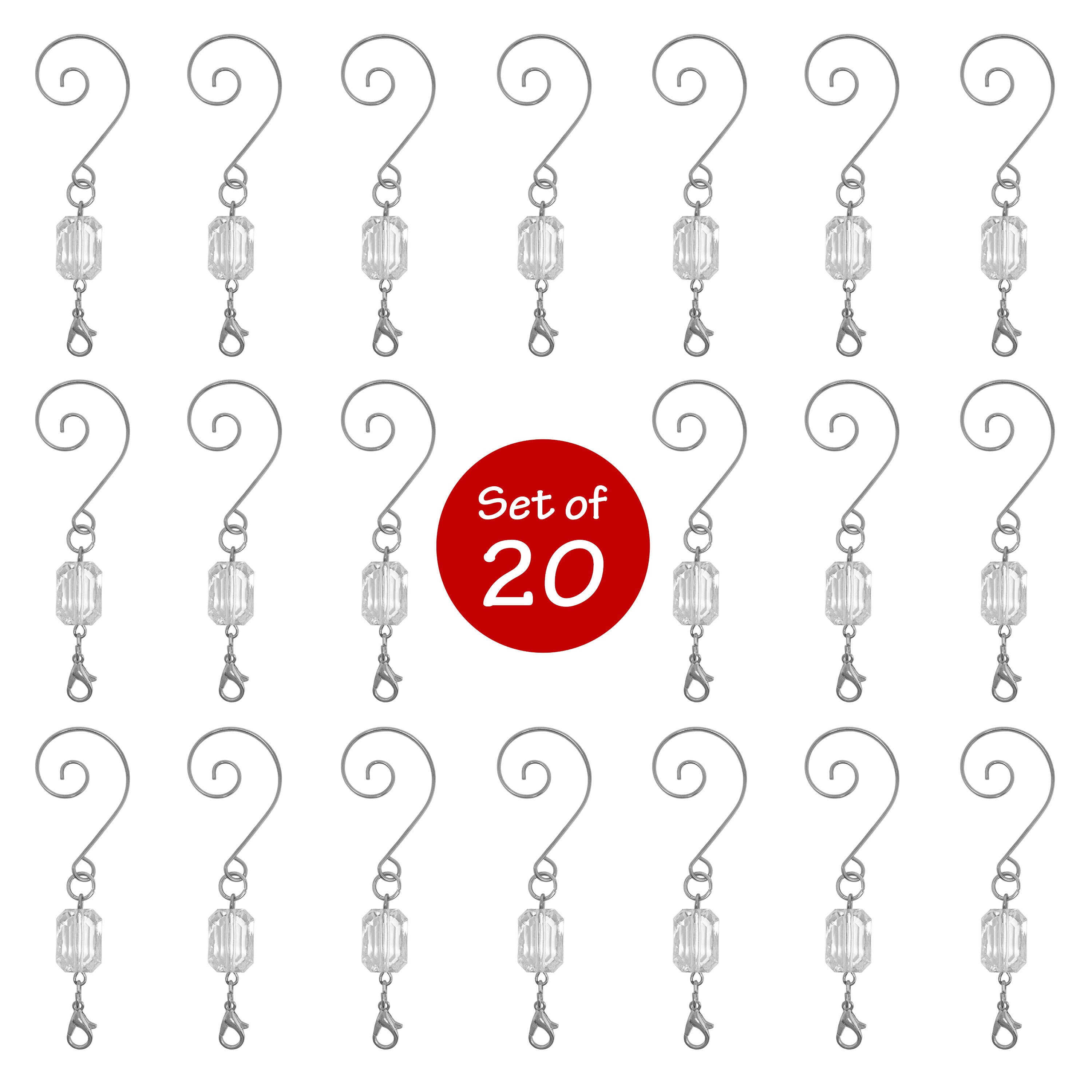 Christmas Ornament Hooks Clear Acrylic Silver Beaded Wire Ornament Hooks  Units of 20, 40, 60 Pcs Multiple Options 3526D 