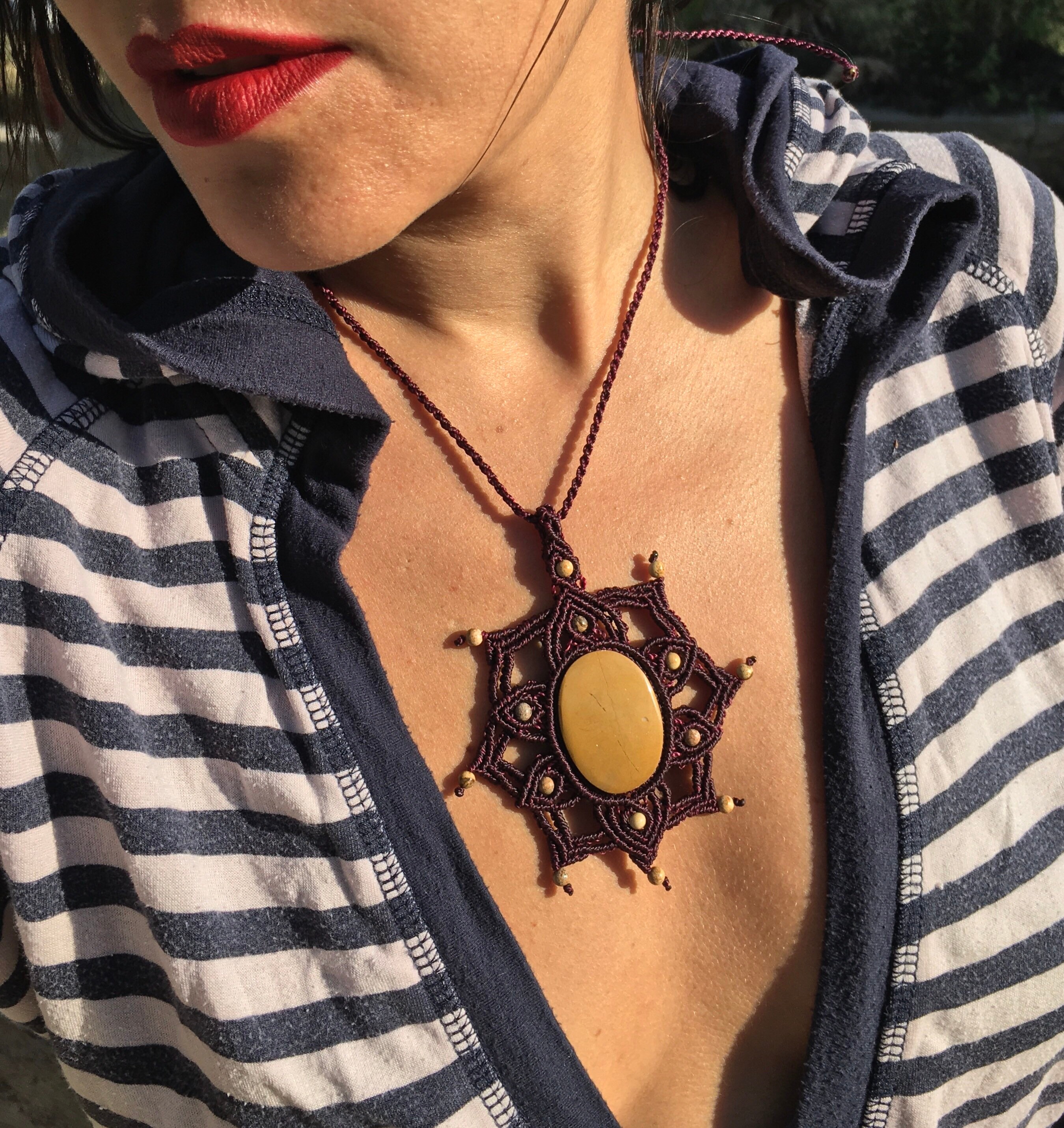 Boho Macramé Necklace Diaspro Gemstone 