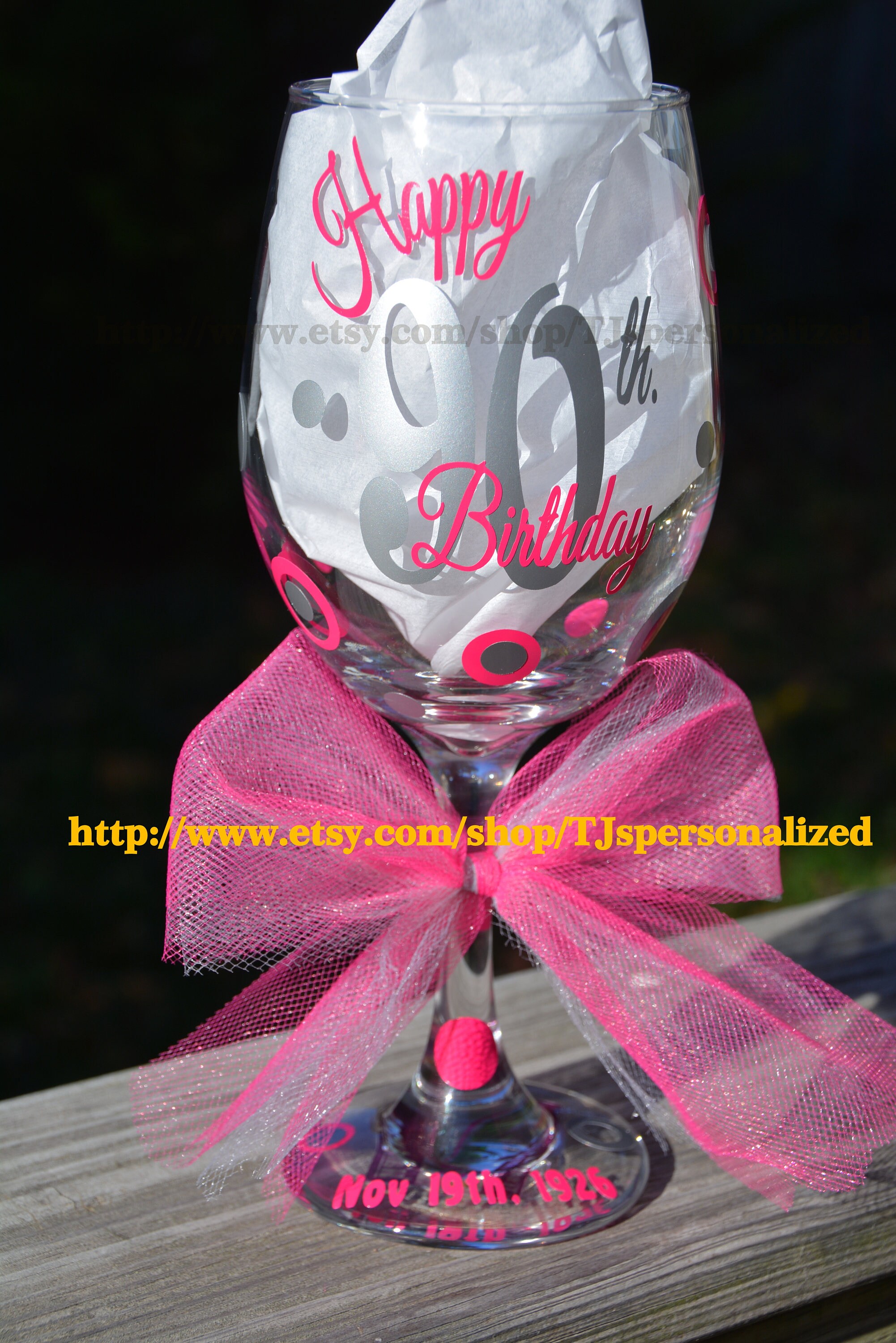 FREE Personalization 90th Birthday 21 oz. Wine Glass Cheers to Etsy