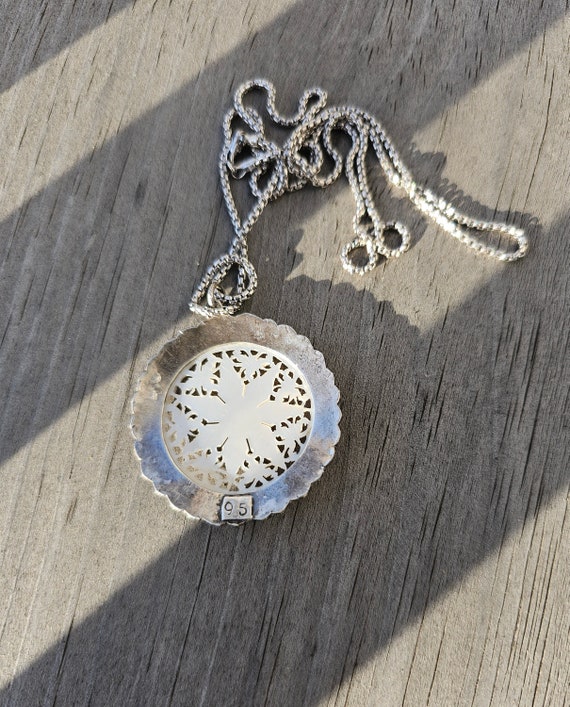 Mother of Pearl Medallion Pendant Sterling Silver… - image 7