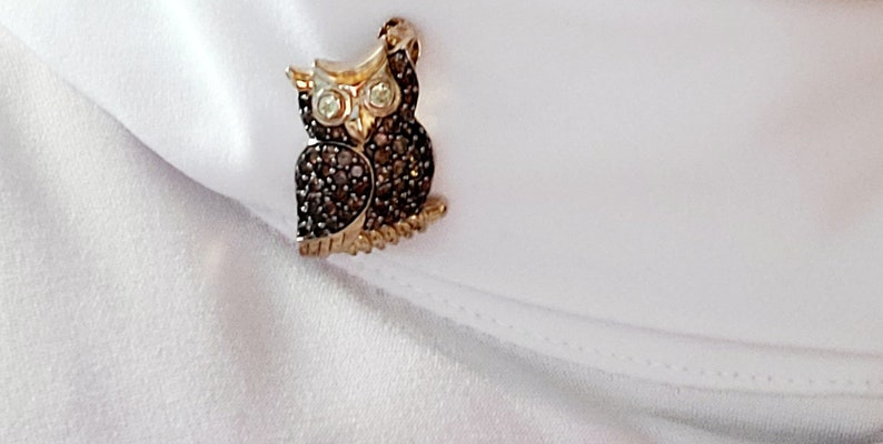 Owl Brooch in Sterling Silver plated with cubic Zircon image 4