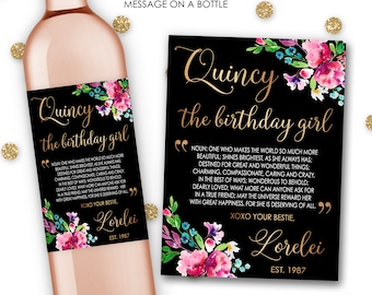 Custom Birthday Girl Wine Champagne Bottle Label Sticker 21st Birthday Dirty Thirty 40th 50th Best Friend Gift Her Party Celebration #Bday6