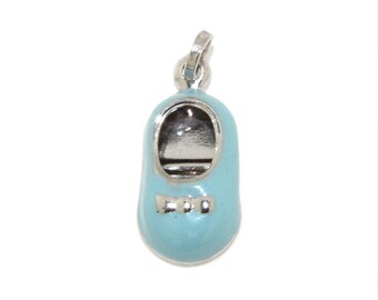 18K White Gold Light Blue Enamel Shoe Charm 15mm X 10mm//25mm with Bail