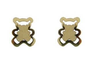 18K Yellow Gold Satin center open Teddy Bear Screwback Earrings