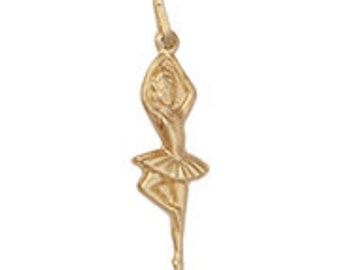 18K Yellow Gold Pink Enamel Ballerina Charm 24mm X 9mm//32mm with Bail
