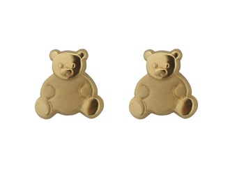 18K Yellow Gold Satin center open Teddy Bear Screwback Earrings