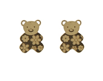 18K Yellow Gold Satin center open Teddy Bear Screwback Earrings