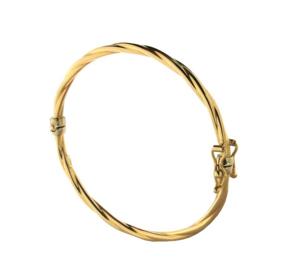 18K Yellow Gold Twist Oval Tube Hinge Baby Bangle Bracelet 5.50 inches