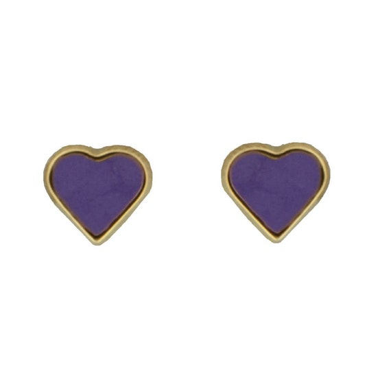 5mm 18K Yellow Gold Lilac Enamel Heart Post Earrings