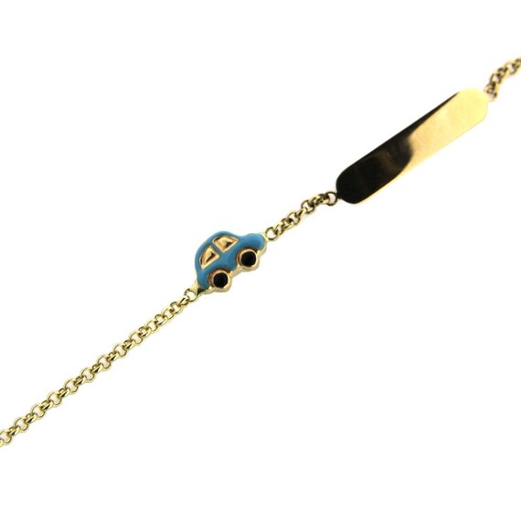 18 K yellow gold pink flower id bracelet 5.5 inches with extra ring in 5 inches