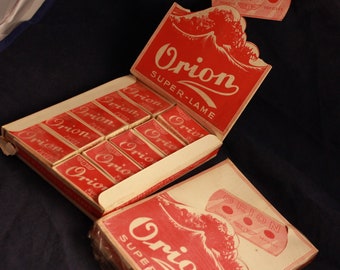 Vintage Display Outer of 20 NOS Packs of ORION Safety Razor Blades Made in France