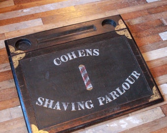 Antique Barbershop Writing Slate - "Cohens Shaving Parlour" Barbershop Sign in Painted and Patinated Wood