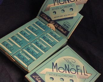 Vintage Display Outer of 20 NOS Packs of MONOFIL Safety Razor Blades Made in France