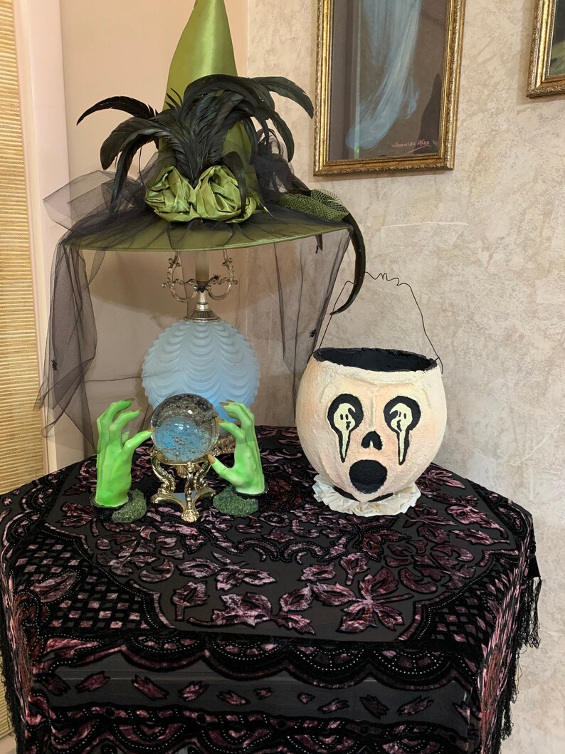 Haunted Ghost Vintage Style Papiermâché Halloween Treat Bucket Folk