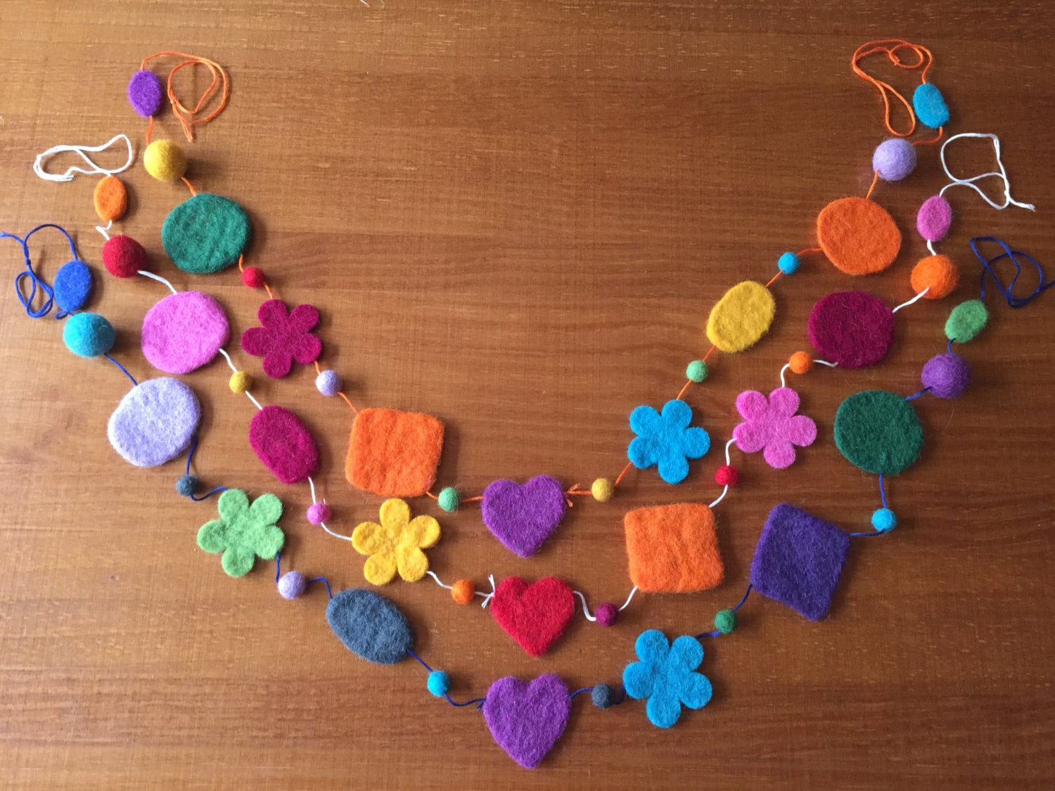 Wool Felted Shape Garland Felt Decorative Multicolored Etsy