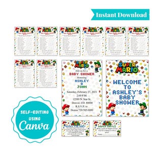 Super Mario Baby Shower Party Pack: Invitation, Games, Welcome Sign (Digital Download)