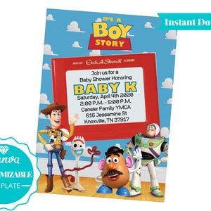 It's a Boy Story Baby Shower Invitation | Toy Story 4 Baby Shower | Digital Invitation | Woody | Buzz Lightyear | Forky | A101