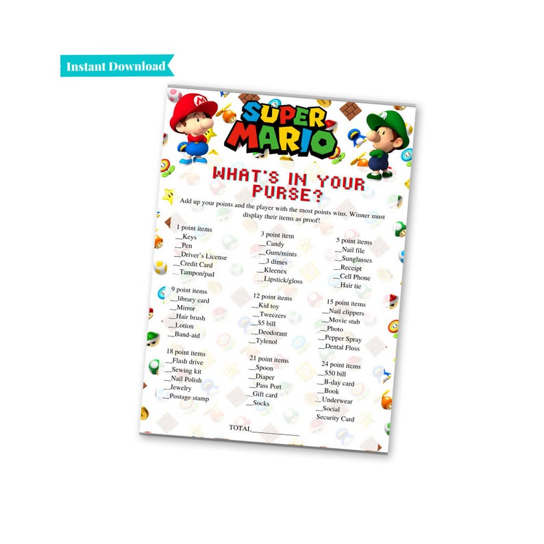 Super Mario Brothers Baby Shower Games | Mario and Luigi Baby Shower Games | Printable Baby Shower Games | Video Game Baby Shower image 9