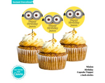 Minions Cupcake Toppers: Personalisierte Geburtstagsparty Dekoration, Backset