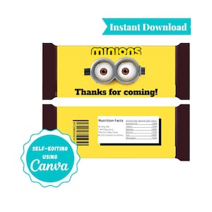 Personalized Minions Candy Bar Wrapper: Birthday Party Favor (PDF File Edit/Print