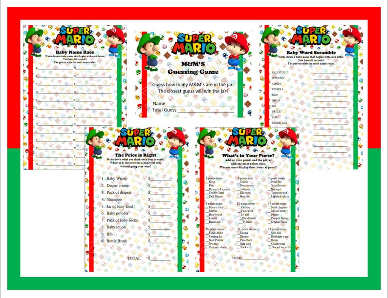 Super Mario Brothers Baby Shower Games Mario And Luigi Baby Etsy Super Mario Brothers Baby Shower Games Mario And Luigi Baby Etsy