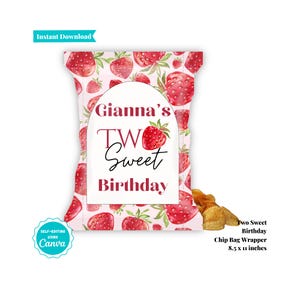 Two Sweet Birthday | Chip Bag Wrappers | Two Sweet Theme | Second Birthday Party Favors | Strawberry Theme Party for Toddler