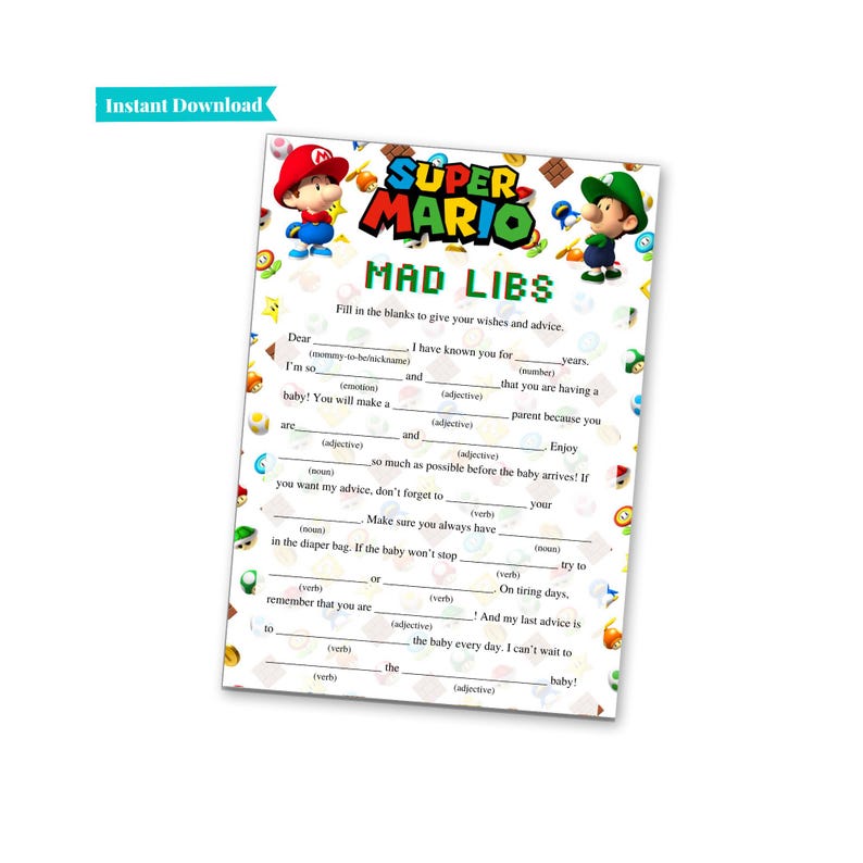 Super Mario Brothers Baby Shower Games | Mario and Luigi Baby Shower Games | Printable Baby Shower Games | Video Game Baby Shower image 4