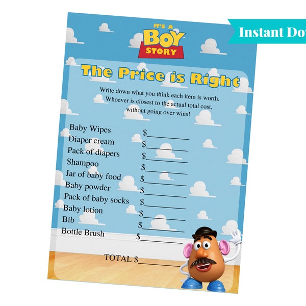 It's a Boy Story | Toy Story Baby Shower Games | The Price is Right | Printable Baby Shower Games | A101